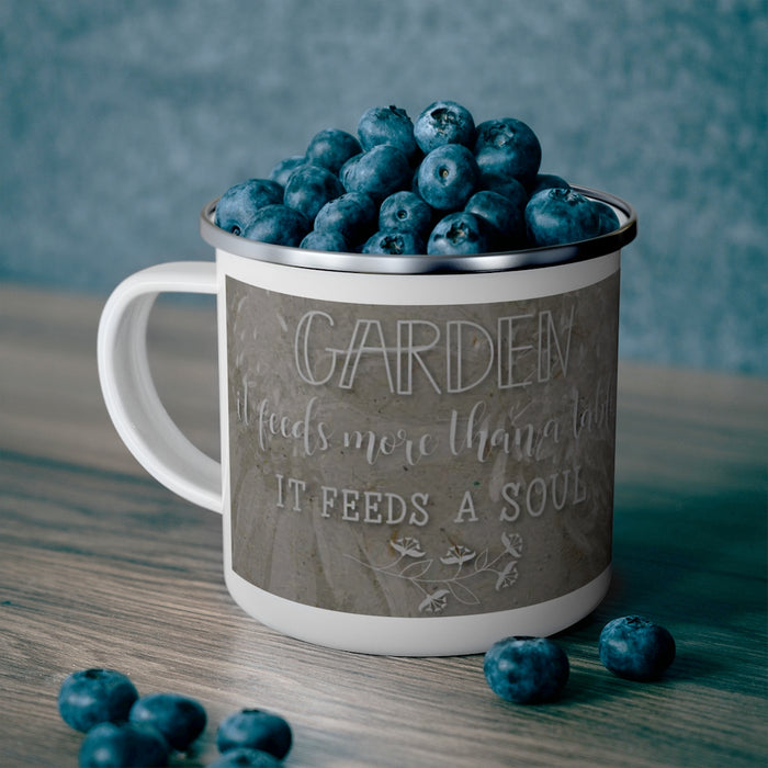 Enamel Camping Mug with Gardening Quote - Gifts for Gardeners