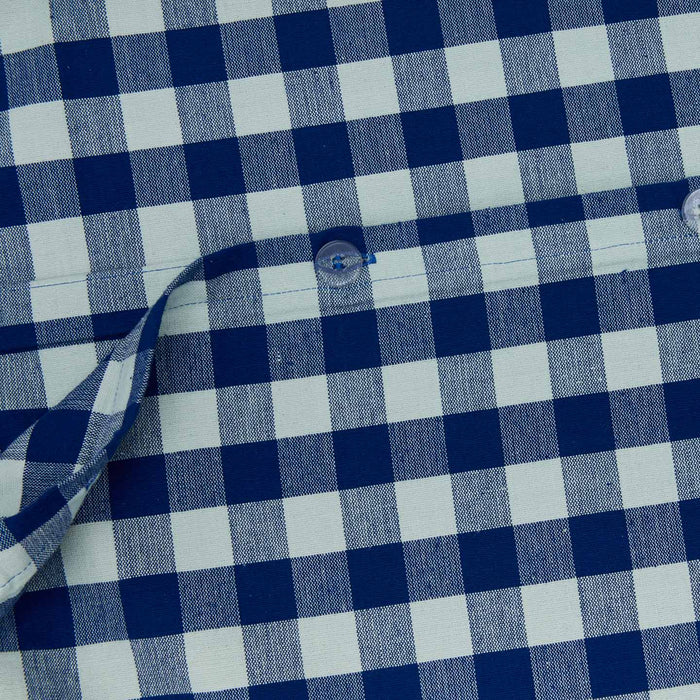 Close up view of essential gingham duvet in sky/blue