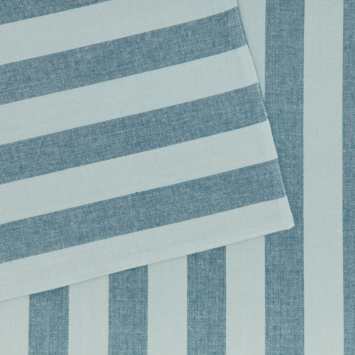 Close up of Essential Striped Placemat in Sky and Peacock.