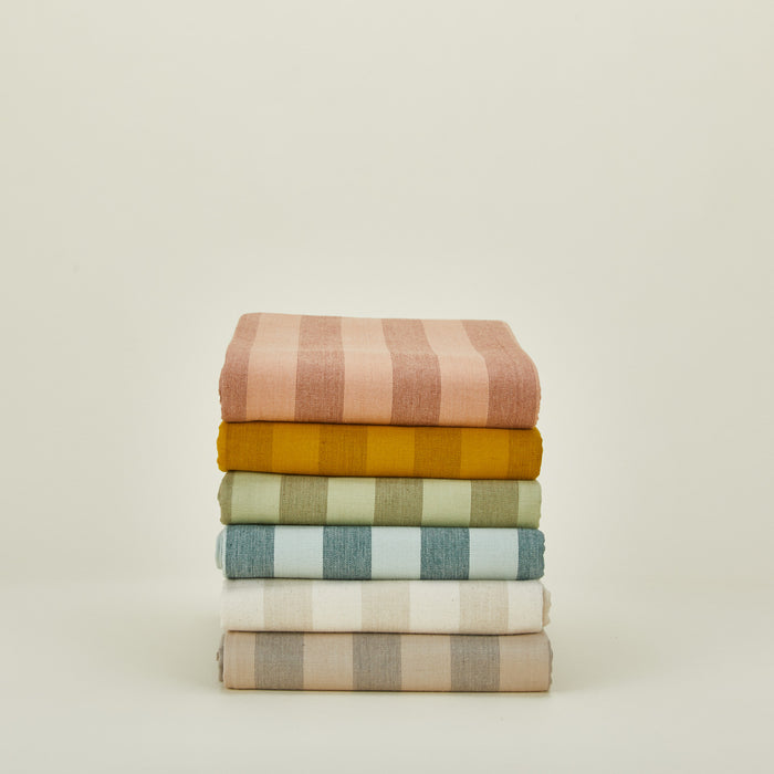 Essential striped shower curtain family.