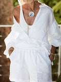 Fashion Casual Loose Vest Top Shorts Shirt Three-Piece Suit