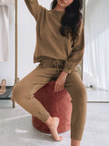 Fashion Casual Round Neck Solid Color Two-piece Suit