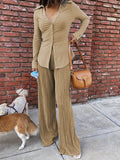 Fashion Long-sleeved Solid Color Lapel Two-piece Suit