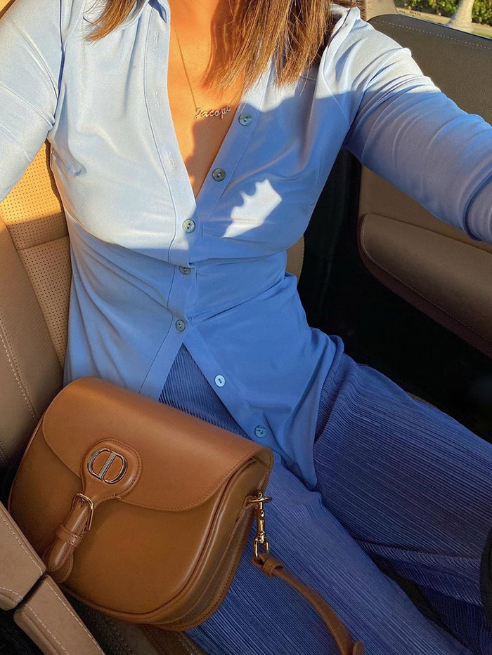 Fashion Long-sleeved Solid Color Lapel Two-piece Suit
