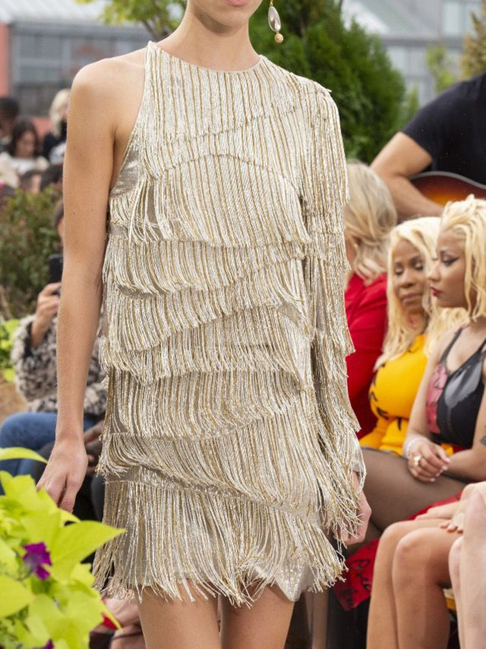 Fashion One-shoulder Shiny Tassel Evening Dress