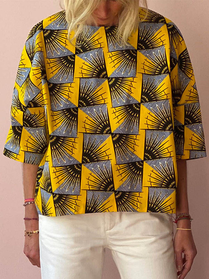 Fashion Round Neck Bohemian Print T-shirt