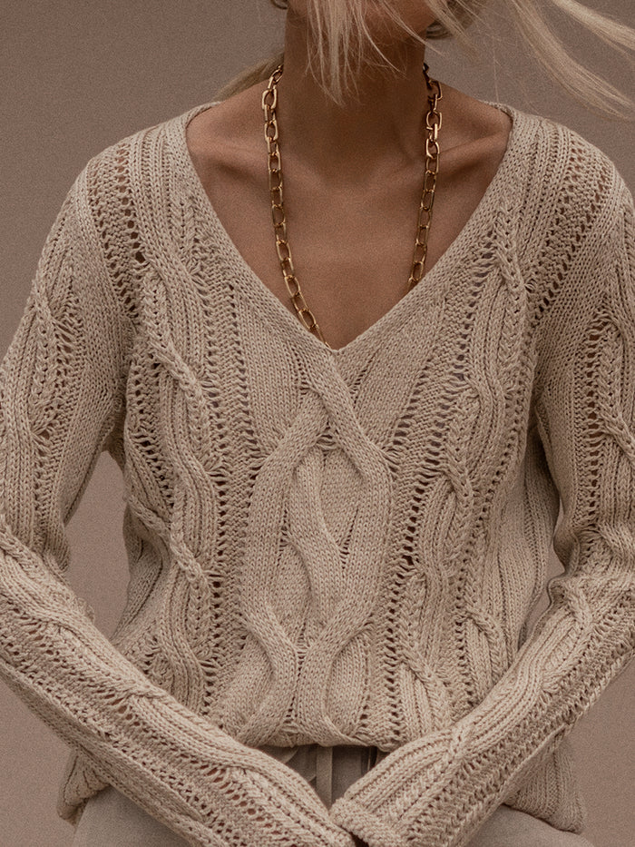 Fashion Simple Casual Loose Long-Sleeved V Neck Sweater