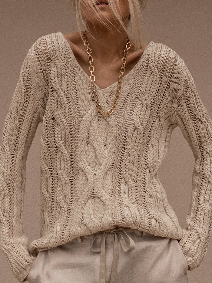 Fashion Simple Casual Loose Long-Sleeved V Neck Sweater