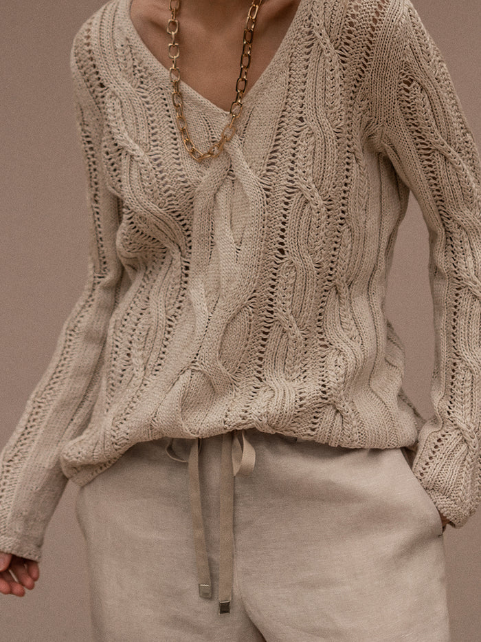 Fashion Simple Casual Loose Long-Sleeved V Neck Sweater