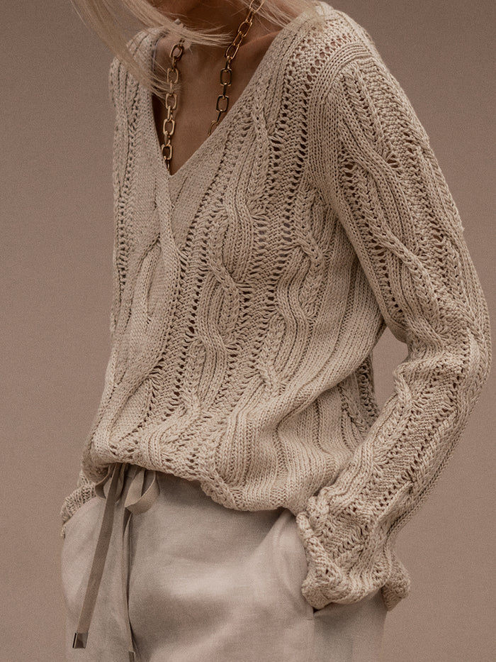 Fashion Simple Casual Loose Long-Sleeved V Neck Sweater