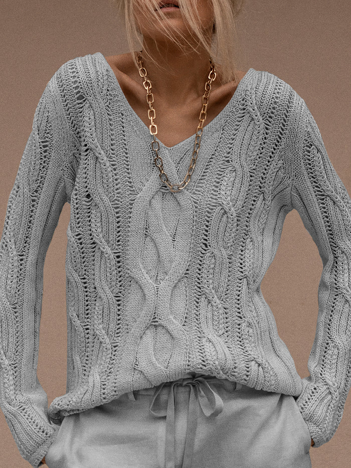 Fashion Simple Casual Loose Long-Sleeved V Neck Sweater