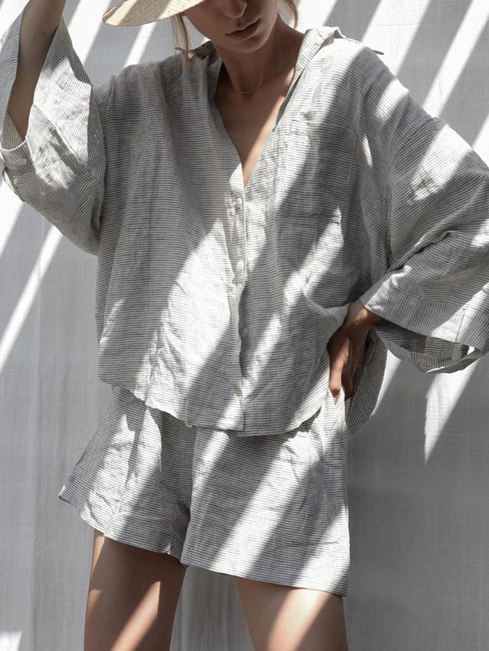 Fashion Simple Casual Loose Shirt Shorts Suit