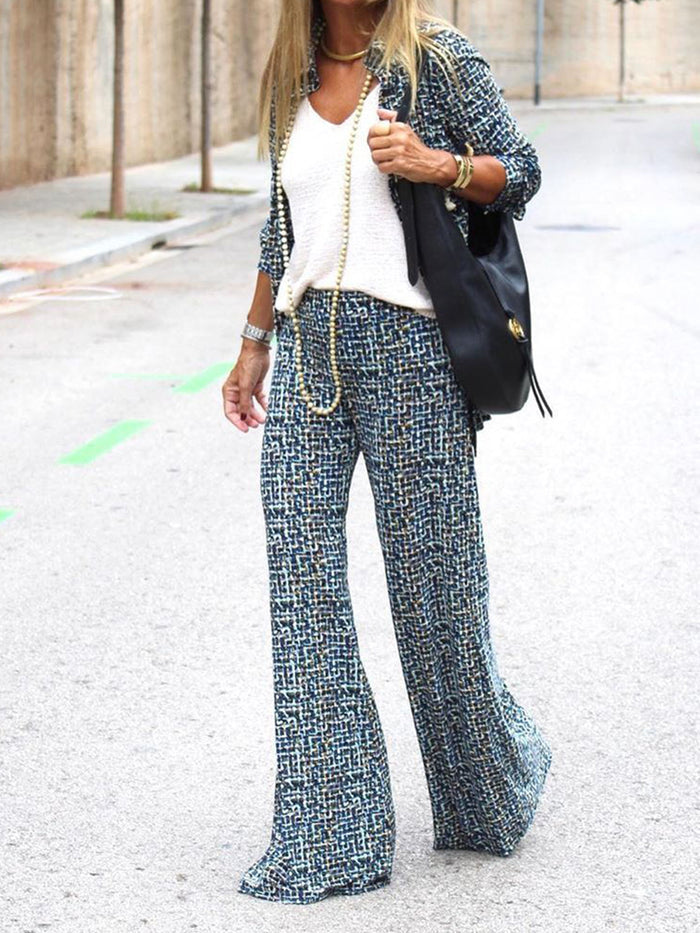 Fashion Simple Casual Loose Shirt Top Pants Suit