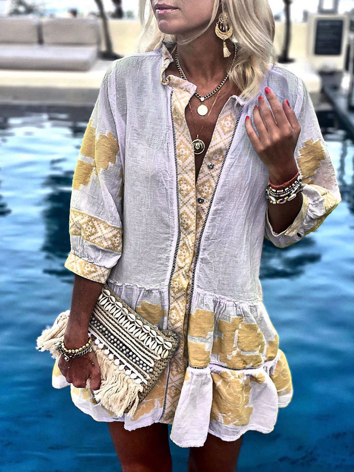 Fashion V-neck Loose Ruffled Casual Dress
