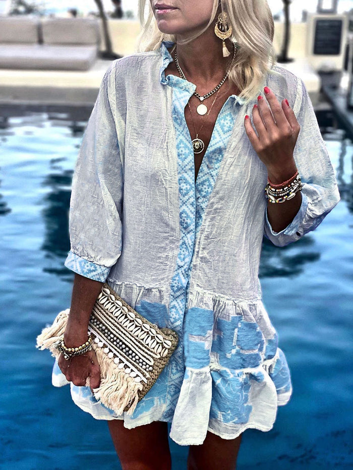 Fashion V-neck Loose Ruffled Casual Dress