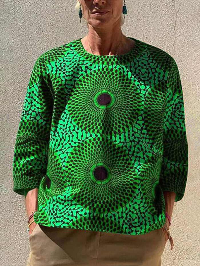 Fashionable Casual Bohemian Printed 3/4 Sleeve T-shirt