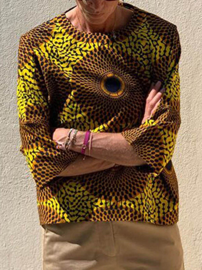 Fashionable Casual Bohemian Printed 3/4 Sleeve T-shirt