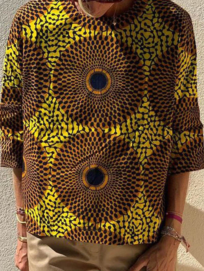 Fashionable Casual Bohemian Printed 3/4 Sleeve T-shirt