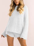Fashionable Simple Casual Loose Long Sleeve Shorts Knitted Suit