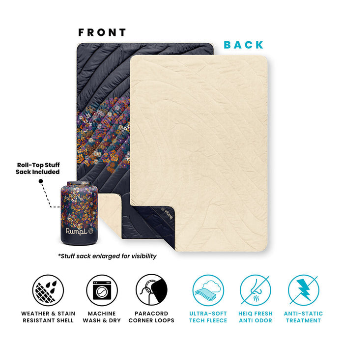 Rumpl Fleece Puffy 2 Person Blanket - Midnight Bloom Fleece Puffy 2 Person Blanket - Midnight Bloom | Rumpl Blankets For Everywhere Printed Fleece Puffy
