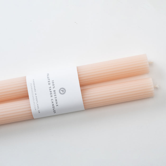 Fluted Beeswax Taper 10" Rosé