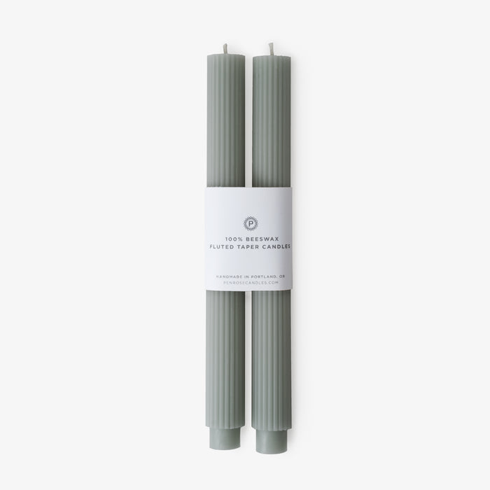 Fluted Beeswax Taper 10" Sage