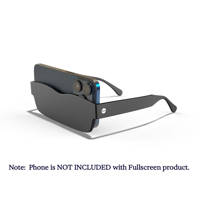 Black virtual reality headset on a white background with text indicating phone is not included.