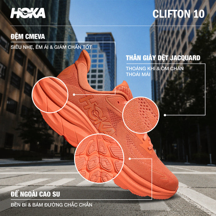 Giày Chạy Bộ Nữ HOKA Clifton 10 - Cam - Supersports Vietnam