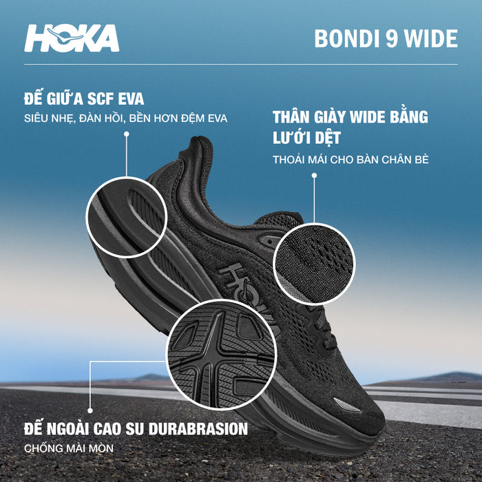 Giày Chạy Bộ Nam HOKA Bondi 9 Wide - Đen - Supersports Vietnam