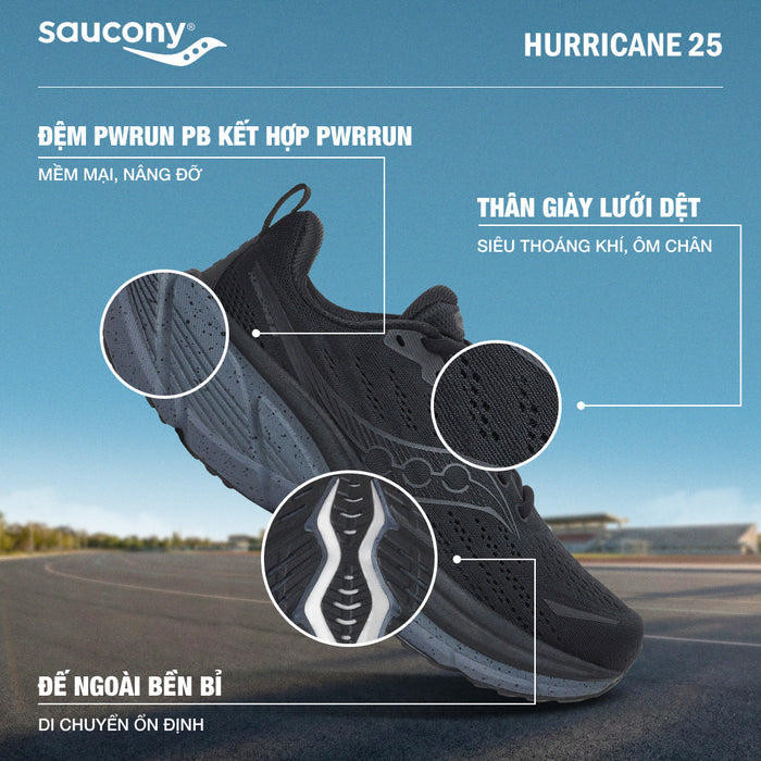 Giày Chạy Bộ Nam Saucony Hurricane 25 - Đen - Supersports Vietnam