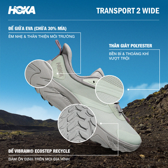 Giày Chạy Trail Nữ HOKA Transport 2 Wide - Xanh Mint - Supersports Vietnam