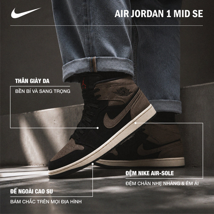 Giày Sneaker Nam Nike Air Jordan 1 Mid Se - Nâu - Supersports Vietnam