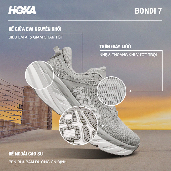 Giày Sneaker Nam HOKA Bondi 7 - Xám - Supersports Vietnam