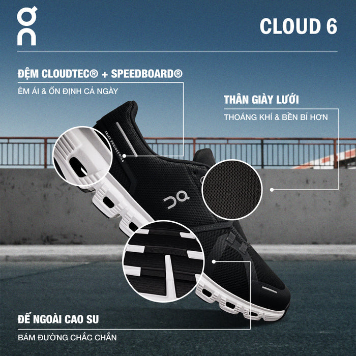 Giày Sneaker Nam On Running Cloud 6 - Đen - Supersports Vietnam