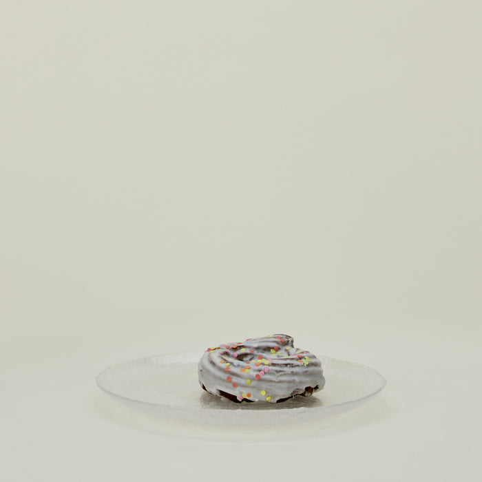 Glass Dinner Plate in Clear, with donut.