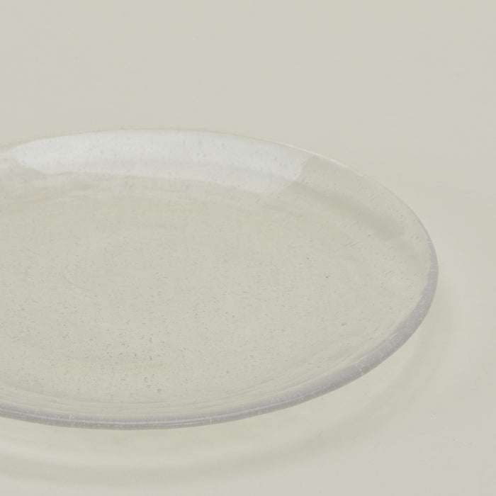 Close up of Glass Dinner Plate in Clear.