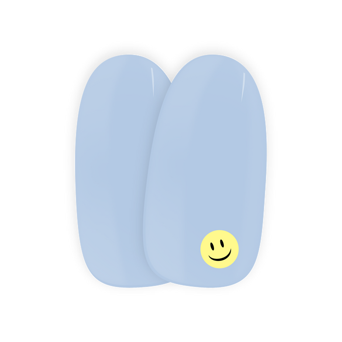 Good Vibes Only nail art stickers by Maniac Nails, soft sky blue gel nail stickers with smiley face