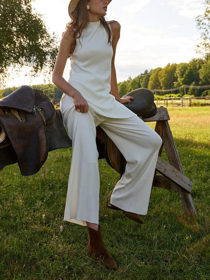 Graceful Sleeveless Top Slim Trousers Women's Suit