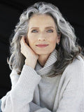 Grey and White Mixed Color Slightly Curly Synthetic Wigs