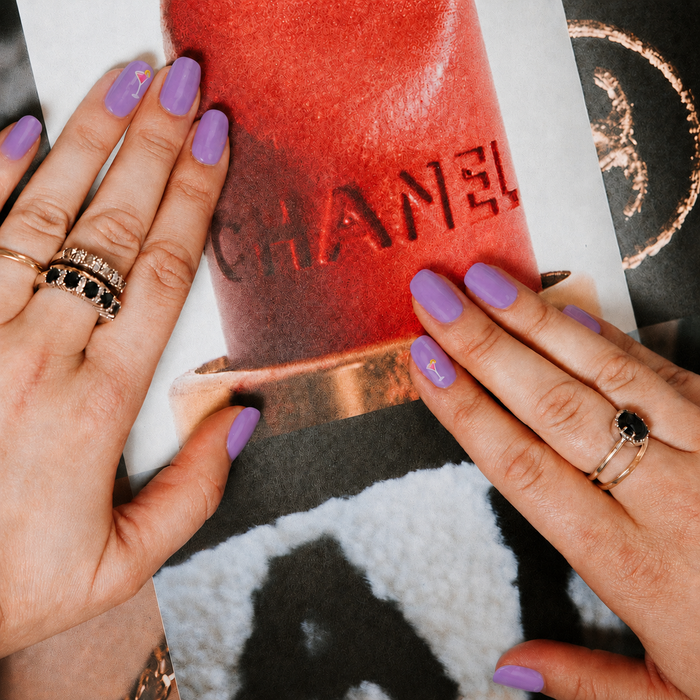 Happy Hour lilac purple gel nail stickers by Maniac Nails, Chanel magazine