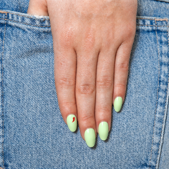 Hot & Spicy pastel green gel nail stickers by Maniac Nails,