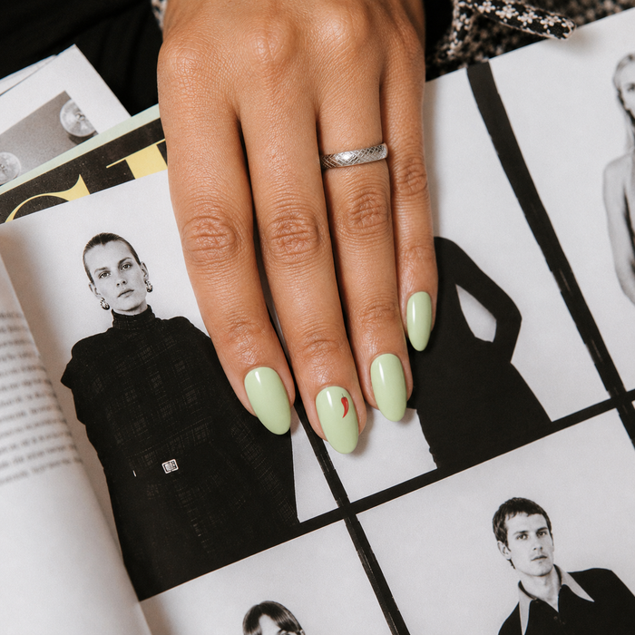 Hot & Spicy pastel green gel nail stickers by Maniac Nails,
