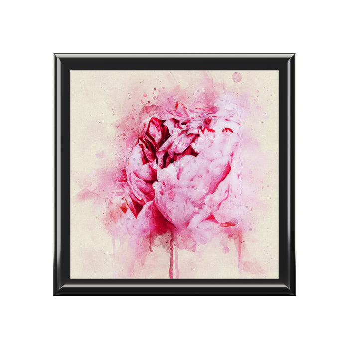 Jewelry Box - Pink Peony Keepsake Box  black front