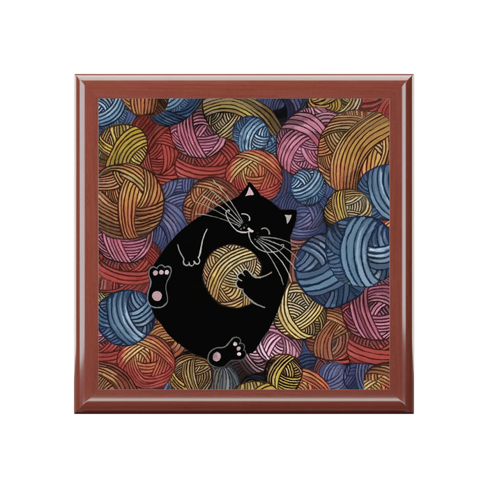 Jewelry Box Cute Cat Playing with Yarn front