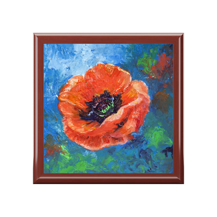 Keepsake/Jewelry Box - Poppy Flower Ceramic Tile Lid cover
