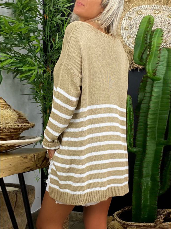 Knit Striped V-Neck Loose Suit