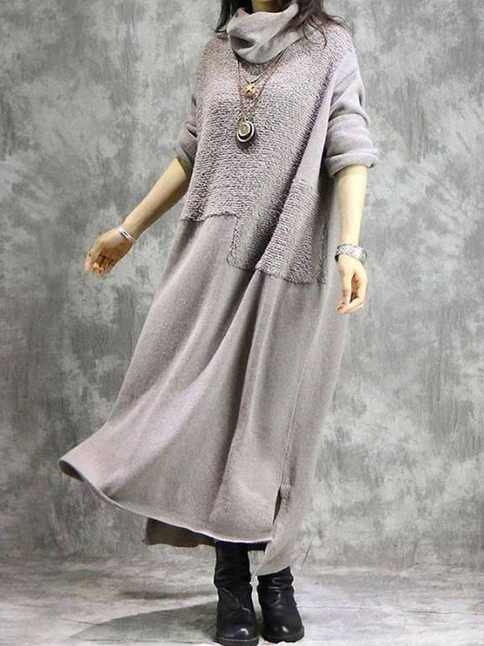 Knitted Solid Color Loose Long Casual Dress