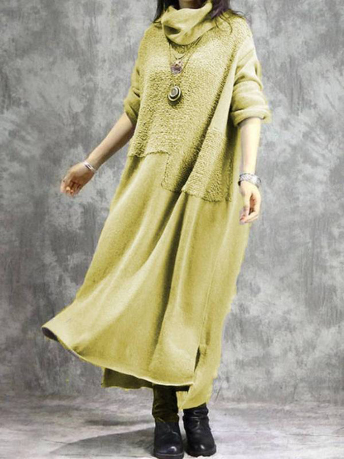 Knitted Solid Color Loose Long Casual Dress