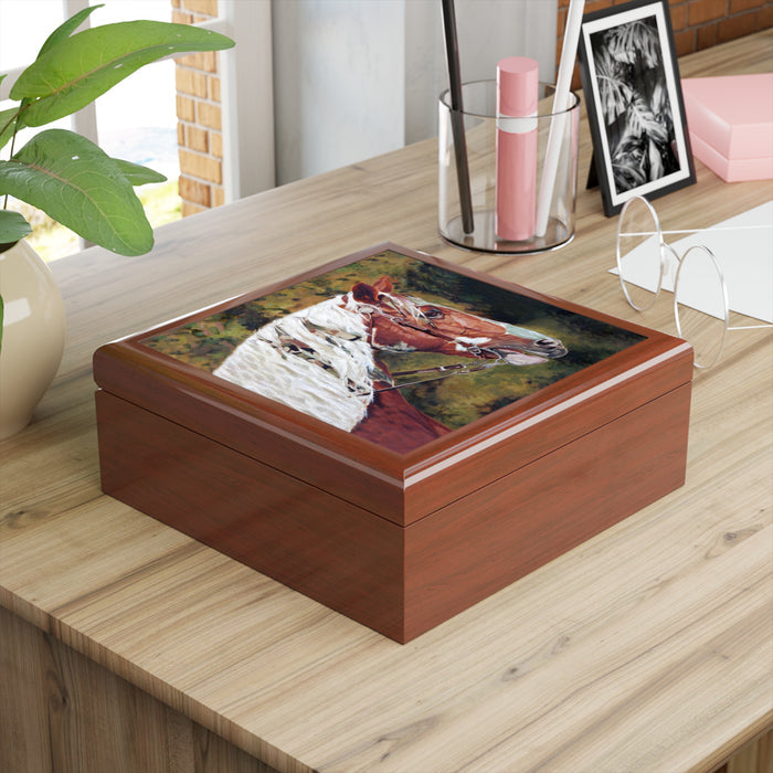 Lacquered Jewelry Keepsake Box with Horse Head Golden Oak Box