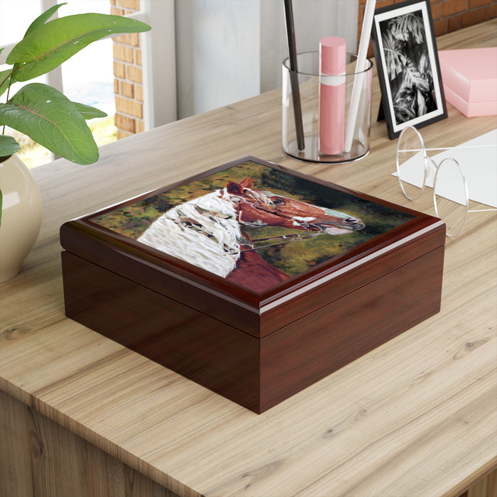 Lacquered Jewelry Keepsake Box with Horse Head Mahogany Box